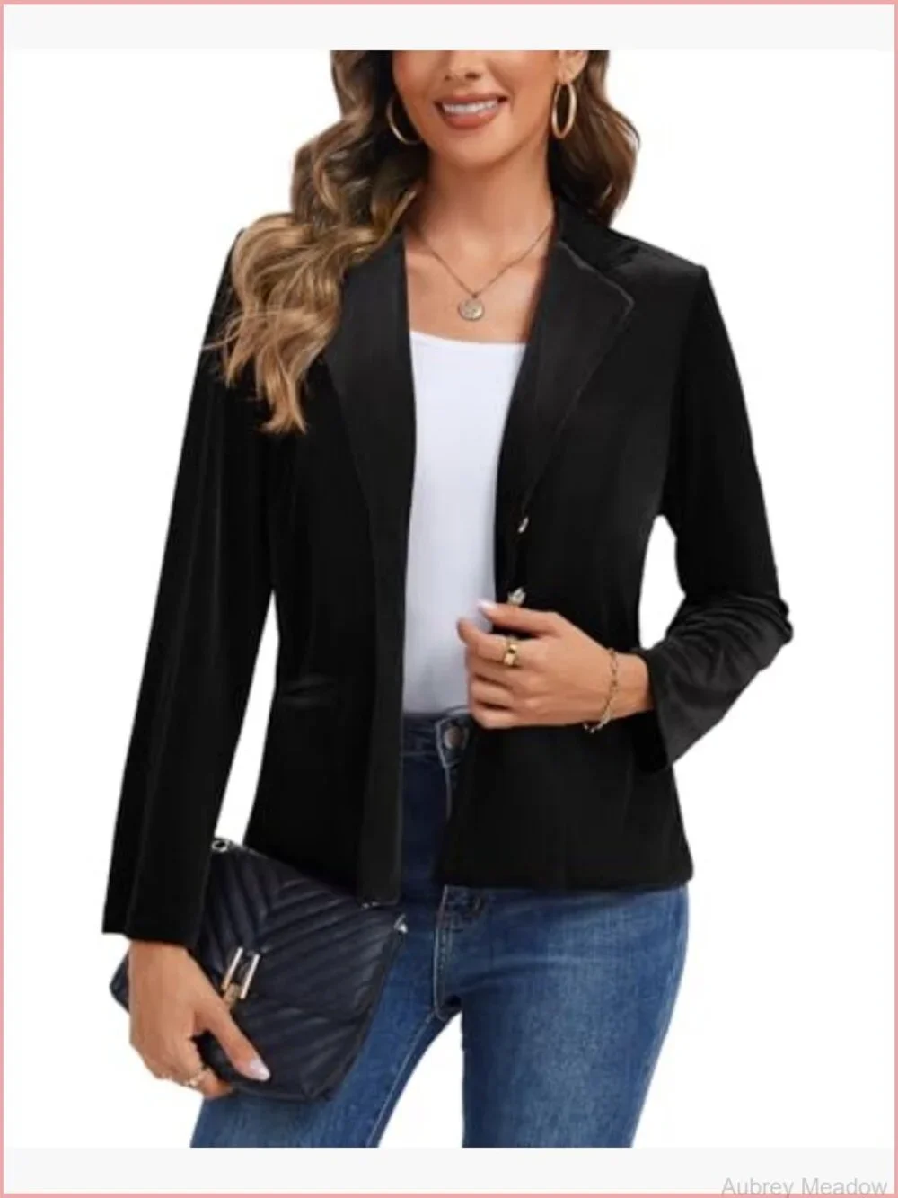 Velvet Blazer Long Sleeve Notched Lapel Button Front Tailored Suit Jacket